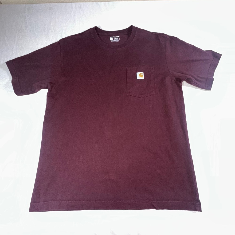 Carhartt Pocket T-Shirt Mens Large Burgundy Loose Fit Workwear Casual Cotton